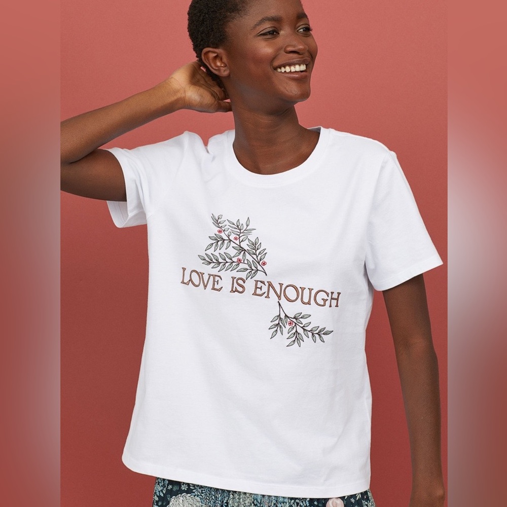 H&M Morris & Co Love Is Enough Cotton T-Shirt Short Sleeve Floral M